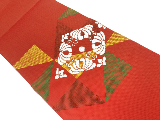 リサイクル　菱に花模様織出し名古屋帯